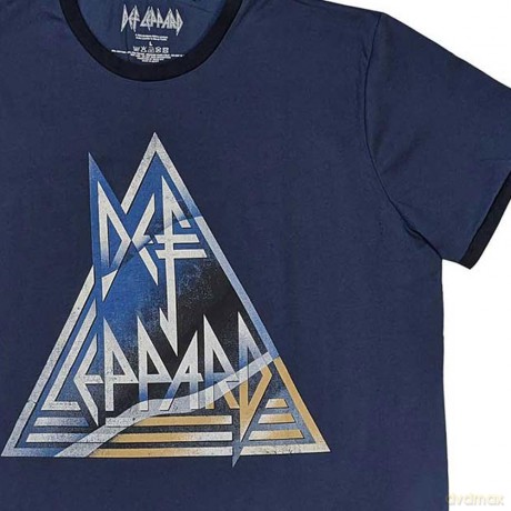 Def Leppard: Unisex Ringer T-Shirt: Triangle Logo (Denim Blue) (Large)