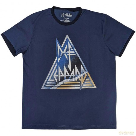 Def Leppard: Unisex Ringer T-Shirt: Triangle Logo (Denim Blue) (Medium)