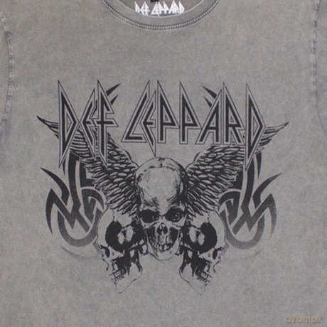 Def Leppard: Unisex Stone Wash T-Shirt: Tribal Skull (Grey) (Large)