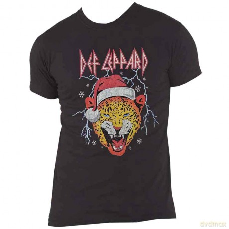 Def Leppard: Unisex T-Shirt: Holiday Leppard (Black) (Large)