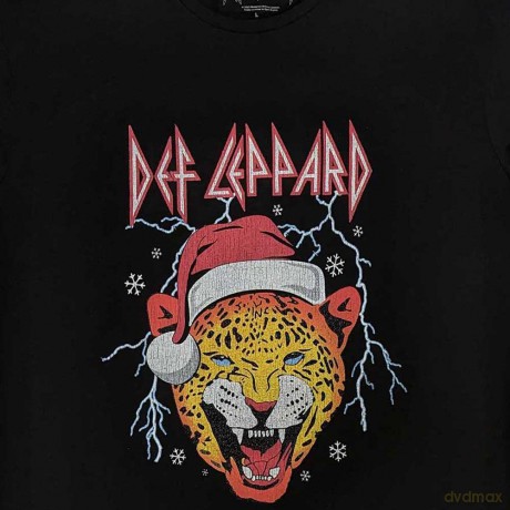Def Leppard: Unisex T-Shirt: Holiday Leppard (Black) (Medium)