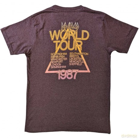 Def Leppard: Unisex T-Shirt: Hysteria World Tour (Brown) (Back Print) (Small)