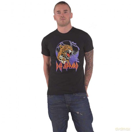 Def Leppard: Unisex T-Shirt: Lightning Leopard (Black) (Large)