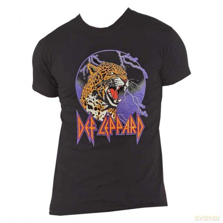 Def Leppard: Unisex T-Shirt: Lightning Leopard (Black) (Large)