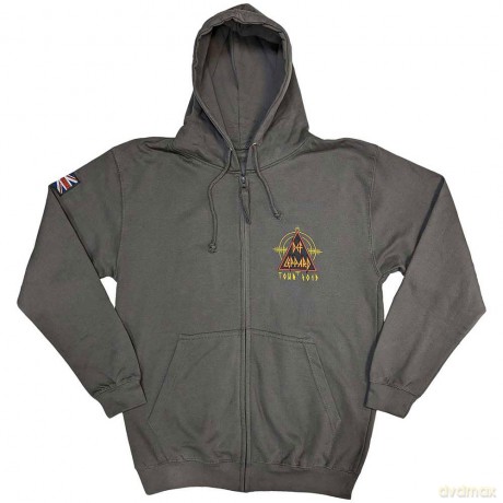 Def Leppard: Unisex Zipped Hoodie: Logo Tour 2019 (Charcoal Grey) (Ex-Tour) (Small)