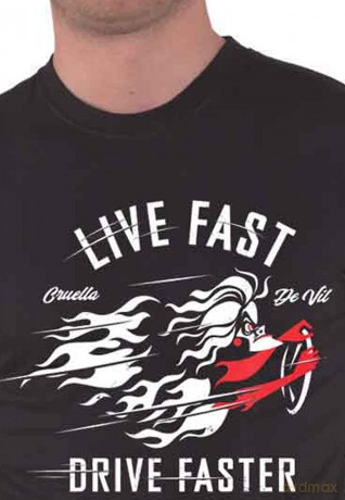 Disney: Unisex T-Shirt: 101 Dalmatians Cruella Live Faster (Black) (Small)