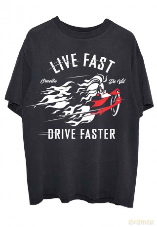 Disney: Unisex T-Shirt: 101 Dalmatians Cruella Live Faster (Black) (X-Large)