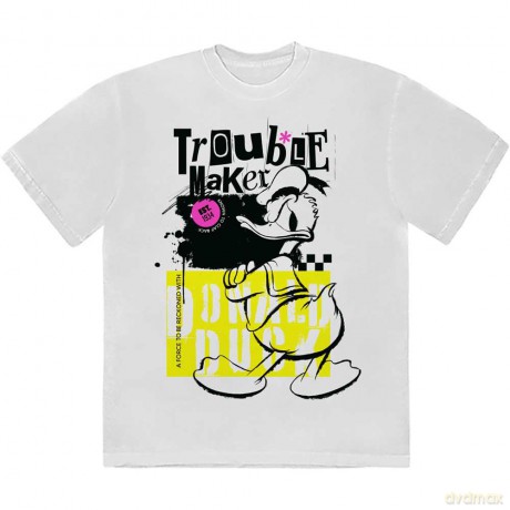 Disney: Unisex T-Shirt: Donald Duck Trouble Maker (White) (Large)