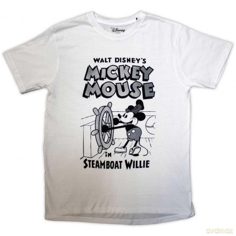 Disney: Unisex T-Shirt: Mickey Mouse Steamboat Willie (White) (Small)