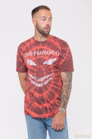 Disturbed: Unisex T-Shirt: Scary Face (Red) (Wash Collection) (Medium)