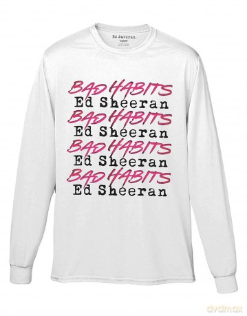 Ed Sheeran: Unisex Long Sleeve T-Shirt: Bad Habits Stack (White) (X-Large)