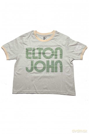 Elton John: Ladies Crop Top: Retro Text (Sand) (Sleeve Print) (Large)