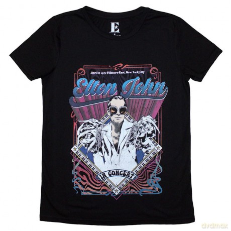 Elton John: Ladies T-Shirt: Psych Vintage (Black) (Medium)