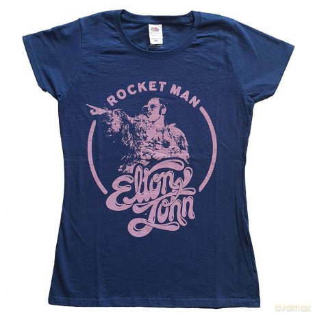 Elton John: Ladies T-Shirt: Rocketman Circle Point (Navy Blue) (Small)