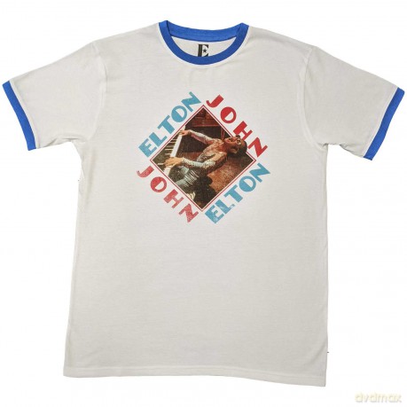 Elton John: Unisex Ringer T-Shirt: Piano Diamond (White) (Small)