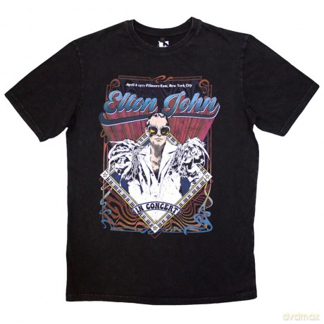Elton John: Unisex Stone Wash T-Shirt: Psych Vintage (Black) (Small)