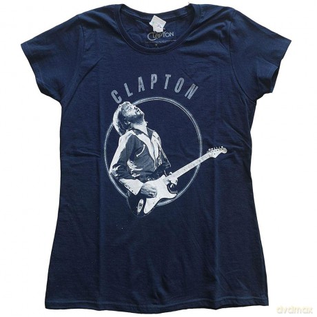 Eric Clapton: Ladies T-Shirt: Vintage Photo (Navy Blue) (Large)