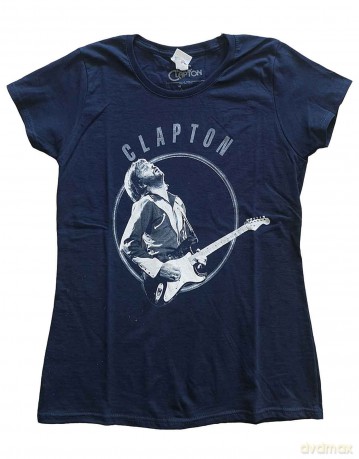Eric Clapton: Ladies T-Shirt: Vintage Photo (Navy Blue) (XX-Large)