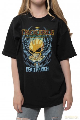 Five Finger Death Punch: Kids T-Shirt: Trouble (Black) (9-10 Years)