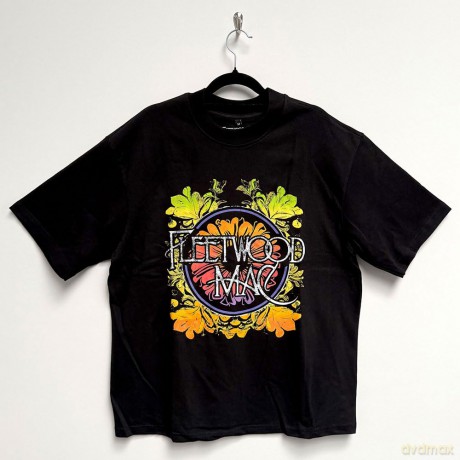 Fleetwood Mac: Unisex Oversized Boxy T-Shirt: Circle Floral Logo (Black) (Medium)