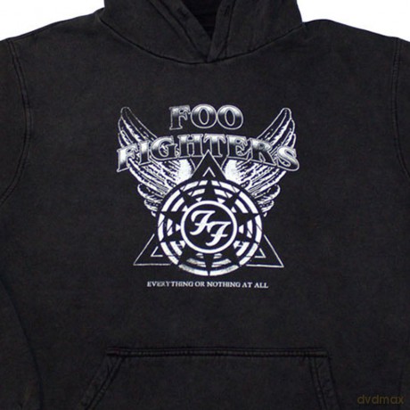 Foo Fighters: Unisex Stone Wash Pullover Hoodie: Everything Or Nothing At All Logo (Charcoal Grey) (Large)