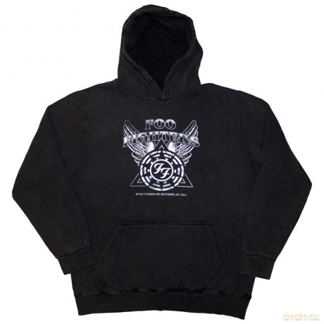 Foo Fighters: Unisex Stone Wash Pullover Hoodie: Everything Or Nothing At All Logo (Charcoal Grey) (Small)