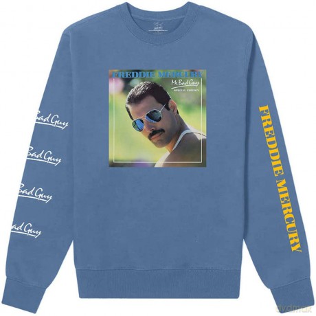 Freddie Mercury: Unisex Long Sleeve T-Shirt: Mr Bad Guy (Blue) (Sleeve Print) (Small)