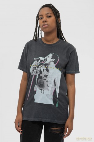 Freddie Mercury: Unisex T-Shirt: Glow (Black) (Wash Collection) (Small)