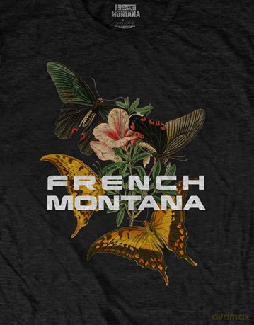French Montana: Unisex T-Shirt: Butterfly (Black) (Small)