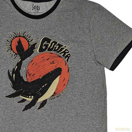 Gojira: Unisex Ringer T-Shirt: Whale (Grey) (X-Large)