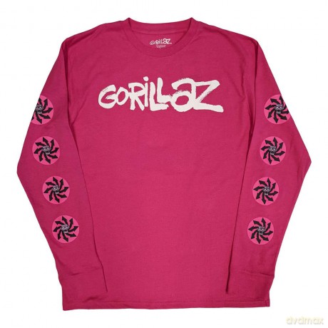 Gorillaz: Unisex Long Sleeve T-Shirt: Repeat Pazuzu (Pink) (Sleeve Print) (Medium)