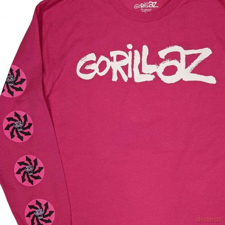 Gorillaz: Unisex Long Sleeve T-Shirt: Repeat Pazuzu (Pink) (Sleeve Print) (X-Large)
