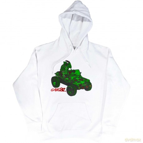 Gorillaz: Unisex Pullover Hoodie: Green Jeep (White) (Small)
