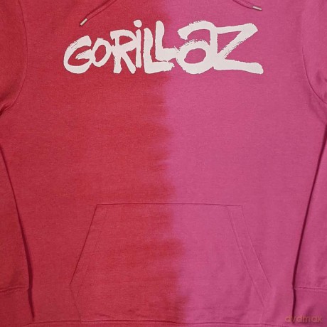 Gorillaz: Unisex Pullover Hoodie: Two-Tone Brush Logo (Red) (Wash Collection) (Large)