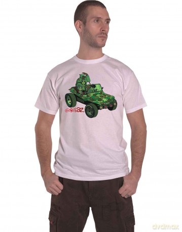 Gorillaz: Unisex T-Shirt: Green Jeep (White) (Large)