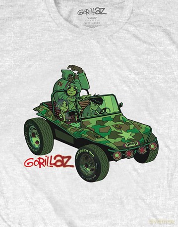 Gorillaz: Unisex T-Shirt: Green Jeep (White) (Large)
