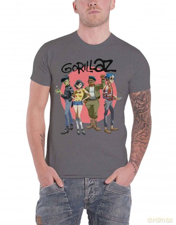 Gorillaz: Unisex T-Shirt: Group Circle Rise (Charcoal Grey) (Large)