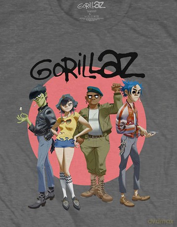 Gorillaz: Unisex T-Shirt: Group Circle Rise (Charcoal Grey) (X-Large)