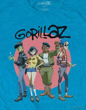 Gorillaz: Unisex T-Shirt: Group Circle Rise (Sapphire Blue) (Medium)