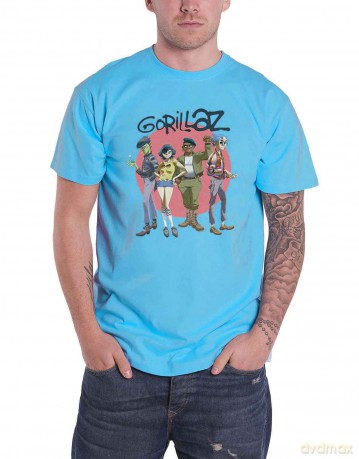 Gorillaz: Unisex T-Shirt: Group Circle Rise (Sapphire Blue) (Small)