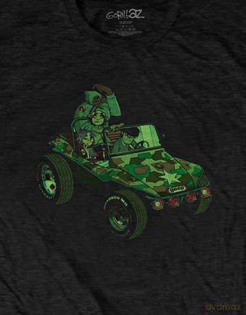 Gorillaz: Unisex T-Shirt: Group Green Geep (Black) (Back Print) (Large)