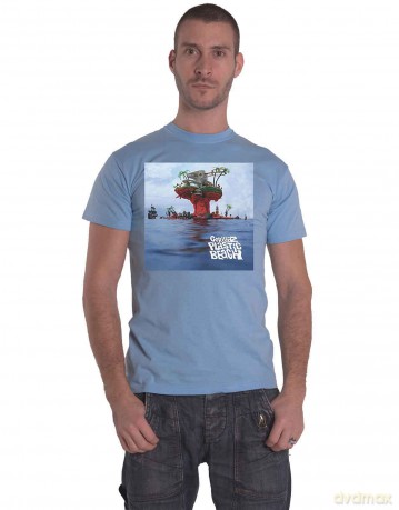 Gorillaz: Unisex T-Shirt: Plastic Beach (Light Blue) (Medium)
