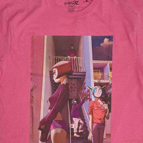 Gorillaz: Unisex T-Shirt: The Static Channel (Pink) (Back Print) (Medium)