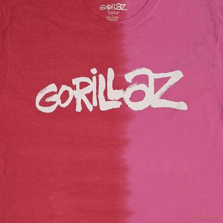 Gorillaz: Unisex T-Shirt: Two-Tone Brush Logo (Red) (Wash Collection) (Large)