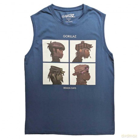 Gorillaz: Unisex Tank T-Shirt: Demon Days (Denim Blue) (Large)