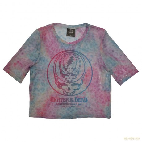 Grateful Dead: Ladies Crop Top: Concentric Skulls (Light Blue) (Mesh) (Medium)