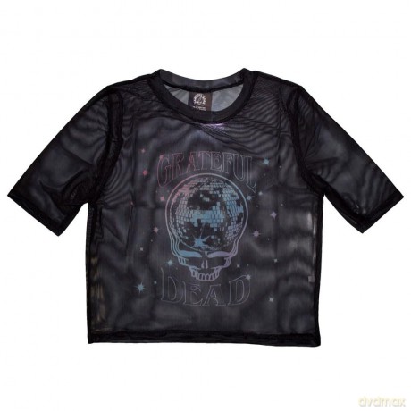 Grateful Dead: Ladies Crop Top: Stealy Glitter Ball (Black) (Mesh) (Medium)