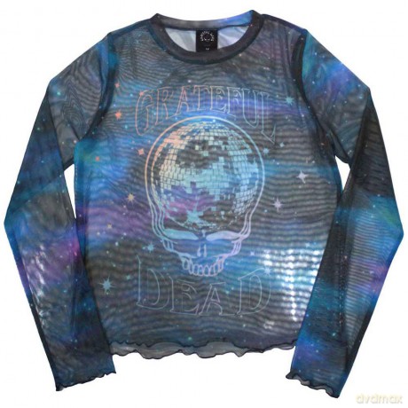 Grateful Dead: Ladies Long Sleeve Crop Top: Stealy Glitter Ball (Blue) (Mesh) (Large)