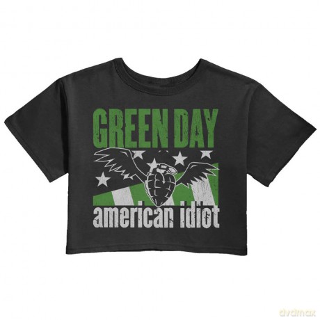 Green Day: Ladies Crop Top: American Idiot Wings (Black) (X-Large)
