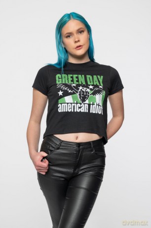 Green Day: Ladies Crop Top: American Idiot Wings (Black) (XX-Large)